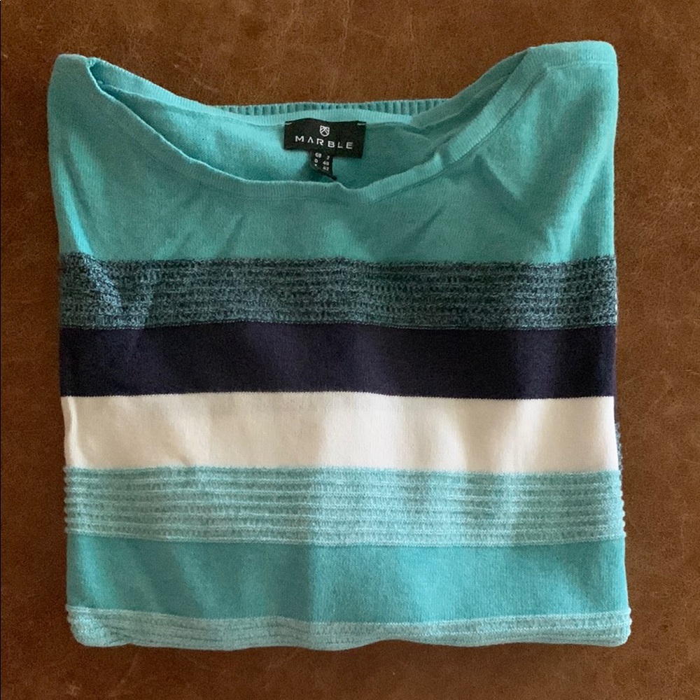 MARBLE Teal and Navy Striped Sweater